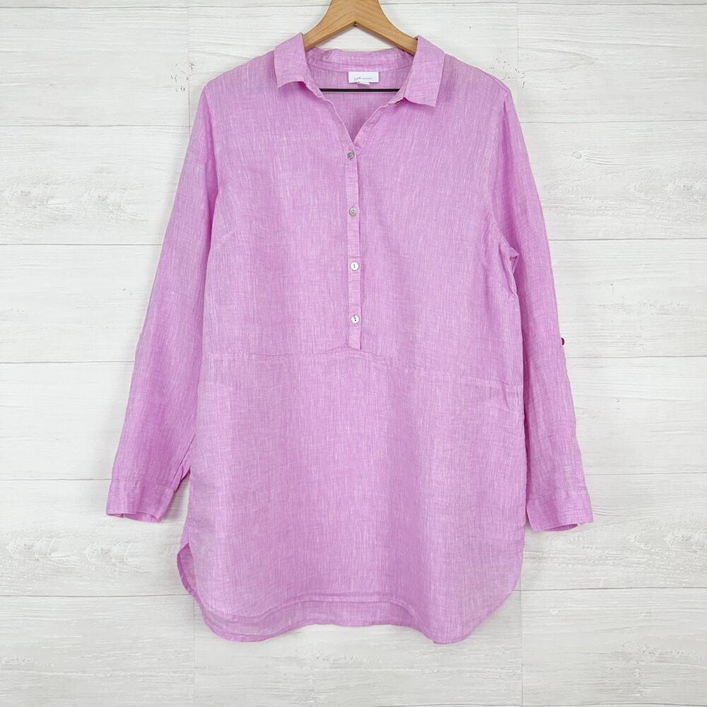 J.Jill Love Linen Relaxed Tunic Top Size L Petunia Pink Lagenlook Coastal Beach - Picture 2 of 16